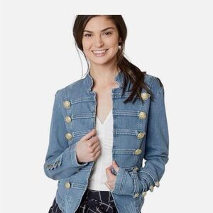 Free People Fitted Blue denim Military Jean Jacket